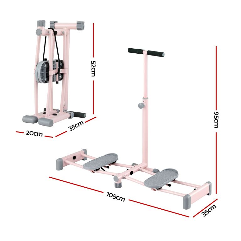 everfit foldable ski exercise machine leg thigh trainer home fitness cardio pink Pink foldable stepper with handlebar and dimensions
