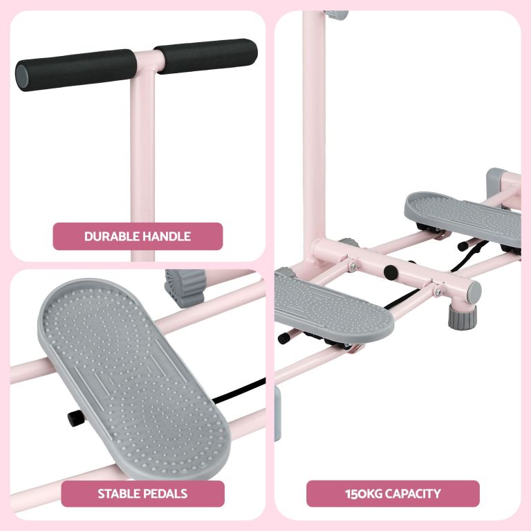 everfit foldable ski exercise machine leg thigh trainer home fitness cardio pink Pink mini stepper with durable handle and pedals