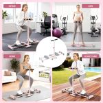 everfit foldable ski exercise machine leg thigh trainer home fitness cardio pink Woman using compact stepper in various locations