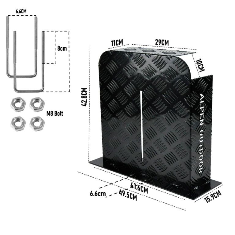 alpen outdoor base 2mm aluminum diesel heater fuel tank cover, heavy duty protective guard for 10l 15l tanks, simple installation, double side,safe uv & impact shield, ideal for camping & rv Black aluminium antenna mount bracket with dimensions