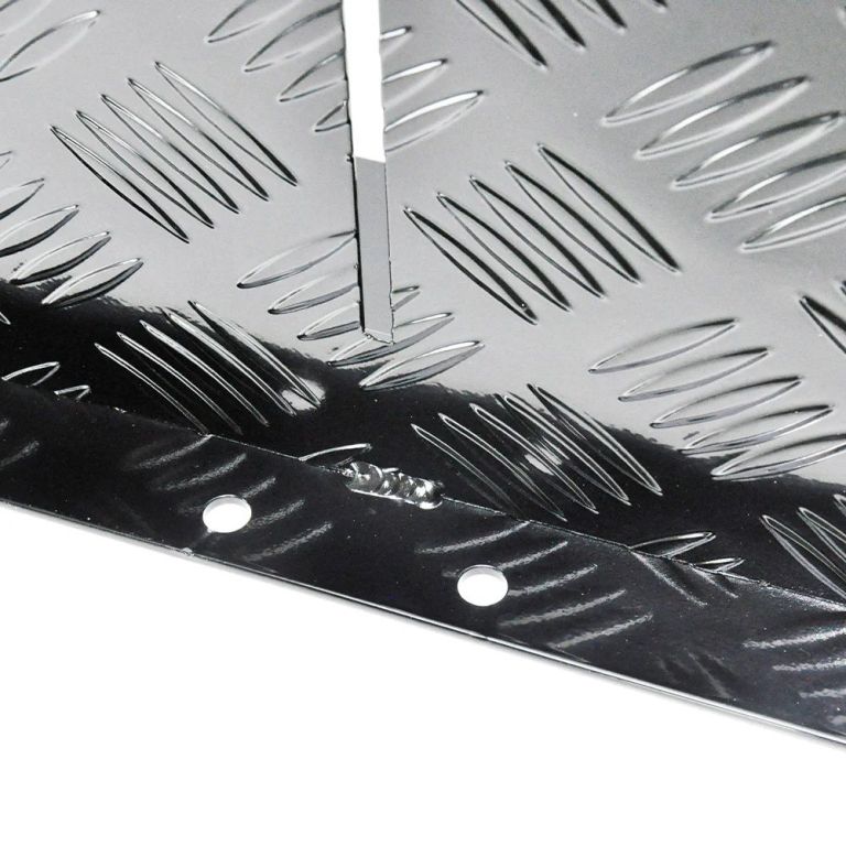 alpen outdoor base 2mm aluminum diesel heater fuel tank cover, heavy duty protective guard for 10l 15l tanks, simple installation, double side,safe uv & impact shield, ideal for camping & rv Close-up of aluminium checker plate with weld seam