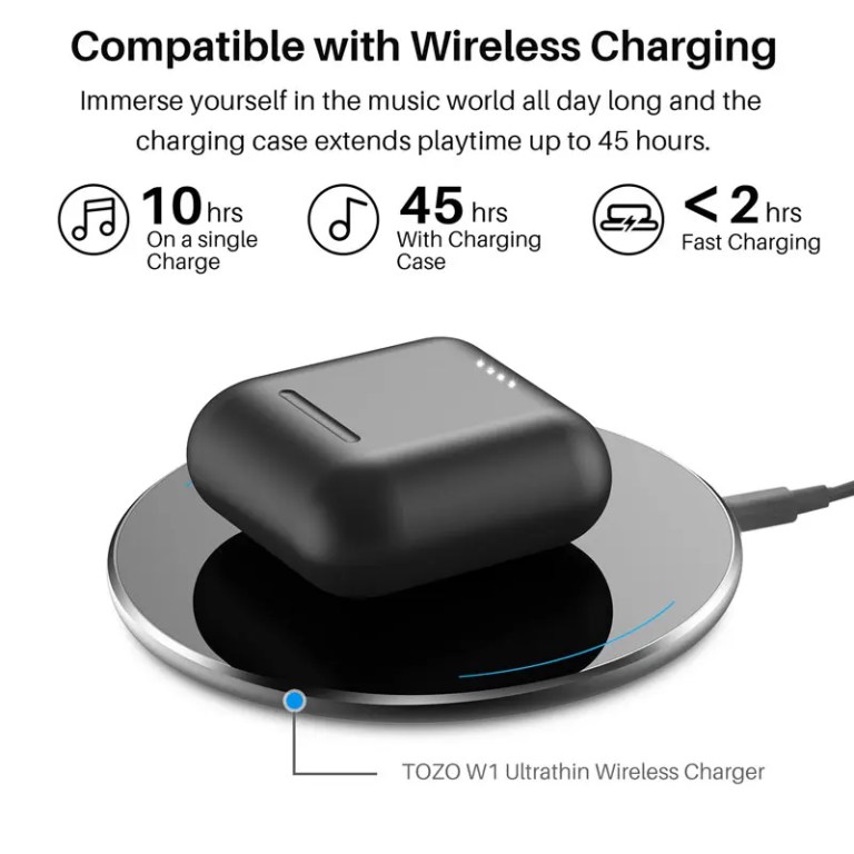 tozo t6 bluetooth earphones , wireless earbuds powerful deep sound , ipx8 waterproof , comfortable wearing , 45h playtime TOZO T6 Bluetooth Earphones , Wireless Earbuds Powerful Deep Sound , IPX8 Waterproof , Comfortable Wearing , 45H Playtime 4
