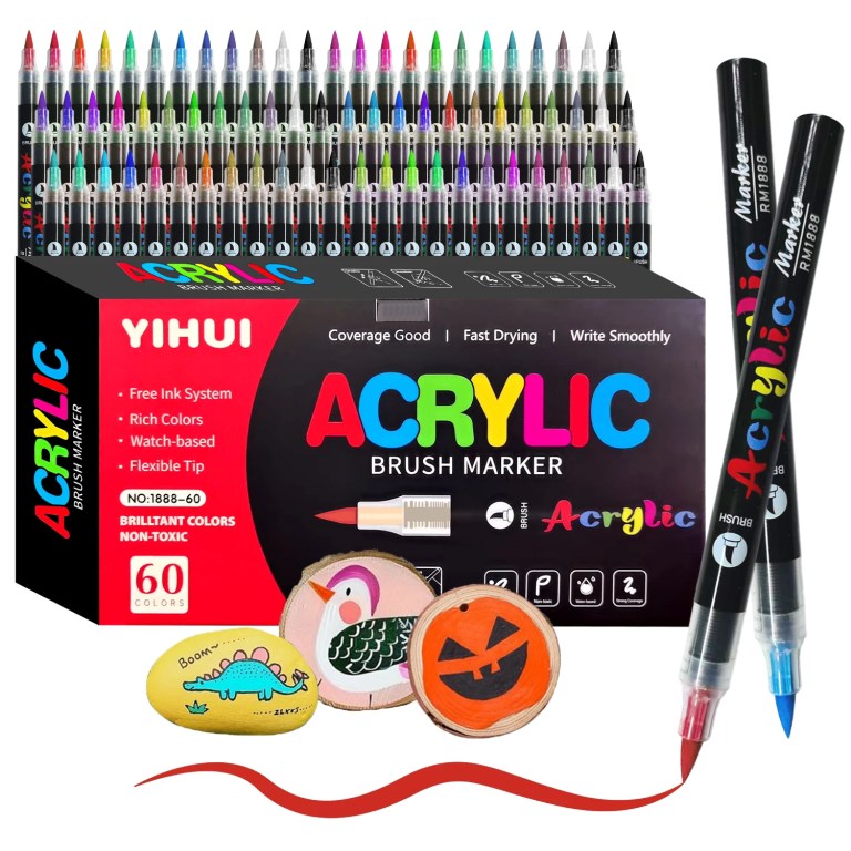 12/24/36/48/60 colors acrylic paint pens markers brush tip paint markers for rock painting wood stone glass gift diy crafts 12/24/36/48/60 Colors Acrylic Paint Pens Markers Brush Tip Paint Markers For Rock Painting Wood Stone Glass Gift DIY Crafts 1