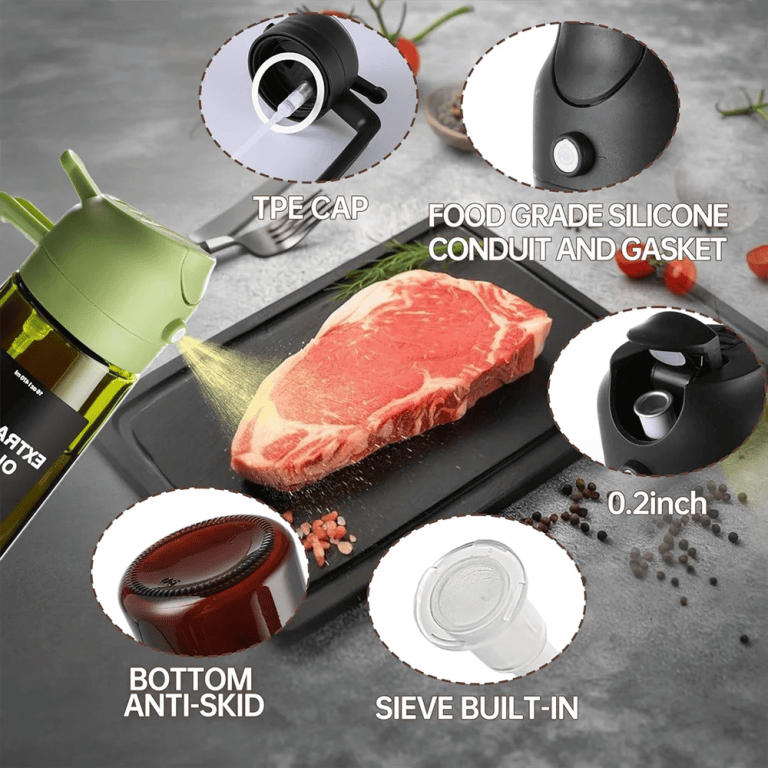470 ml Oil Sprayer for Cooking,2-in-1 Olive Oil Dispenser and Oil Spray Bottle,Oil Spray with Stickers,Thick Glass Spray Bottle 4
