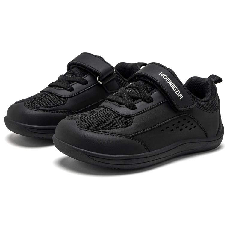 HOBIBEAR Kids Toddler Wide Toe Shoes Barefoot Hook Loop Sneakers Zero Drop Artificial Leather Mesh Non-Slip Shoes 5