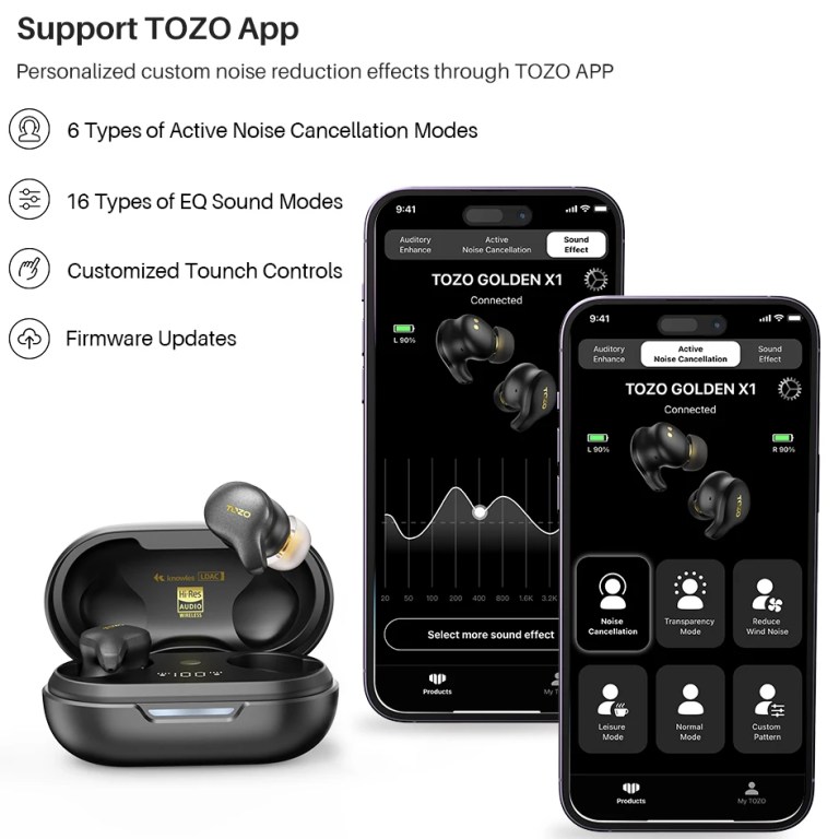 tozo golden x1 in ear wireless earbuds bluetooth hi res audio active noise cancelling TOZO Golden X1 in-ear Wireless Earbuds Bluetooth Hi-Res Audio Active Noise Cancelling 4