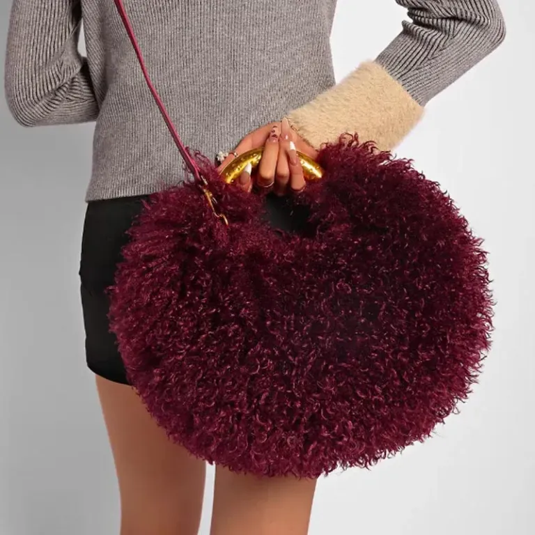 Women\'s Fashion Long Fur Wool Bag beach Faux Wool Fur Shoulder Bag Ladies Faux Furs Handbag Luxury Mongolian Sheep Fur Bags 2