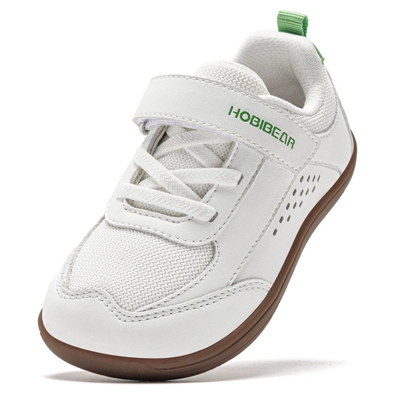 HOBIBEAR Kids Toddler Wide Toe Shoes Barefoot Hook Loop Sneakers Zero Drop Artificial Leather Mesh Non-Slip Shoes