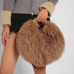 Women\'s Fashion Long Fur Wool Bag beach Faux Wool Fur Shoulder Bag Ladies Faux Furs Handbag Luxury Mongolian Sheep Fur Bags 4