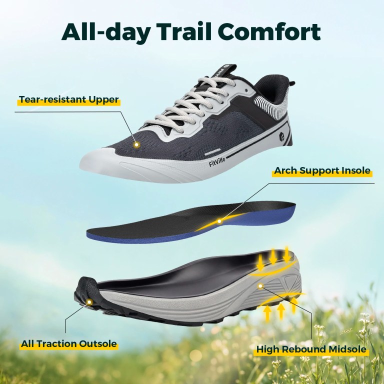 FitVille Wide Sports Shoes Wear Resistant Hiking Trail Running Shoes for Men Cushioning Men Sneakers with Arch Support Anti-Slip 5