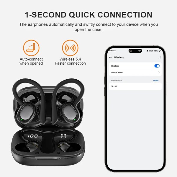 original sony sp180 wireless earbuds tws headphones with mic sports ear clip headphones stereo in ear headphones led display Original Sony SP180 Wireless Earbuds Tws Headphones with Mic Sports Ear Clip Headphones Stereo In-Ear Headphones Led Display 5