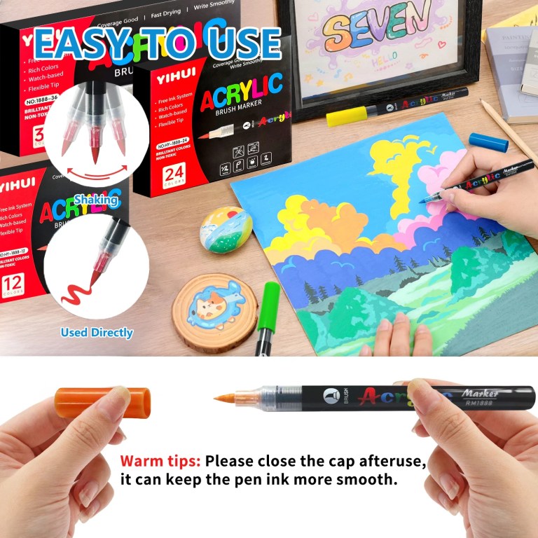 12/24/36/48/60 colors acrylic paint pens markers brush tip paint markers for rock painting wood stone glass gift diy crafts 12/24/36/48/60 Colors Acrylic Paint Pens Markers Brush Tip Paint Markers For Rock Painting Wood Stone Glass Gift DIY Crafts 6