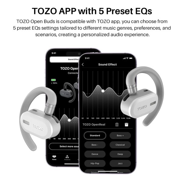 TOZO OpenBuds OWS Bluetooth 5.3 Earphones Open Ear Wireless Headphones Earbuds Crystal-Clear Calls with Mic for Driving Sport 4