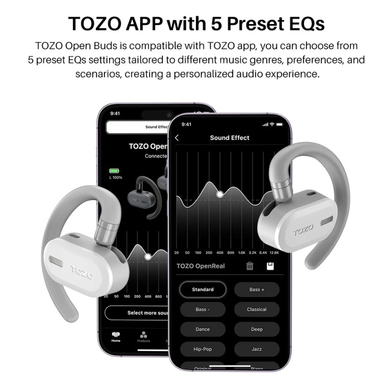 TOZO OpenBuds OWS Bluetooth 5.3 Earphones Open Ear Wireless Headphones Earbuds Crystal-Clear Calls with Mic for Driving Sport 4