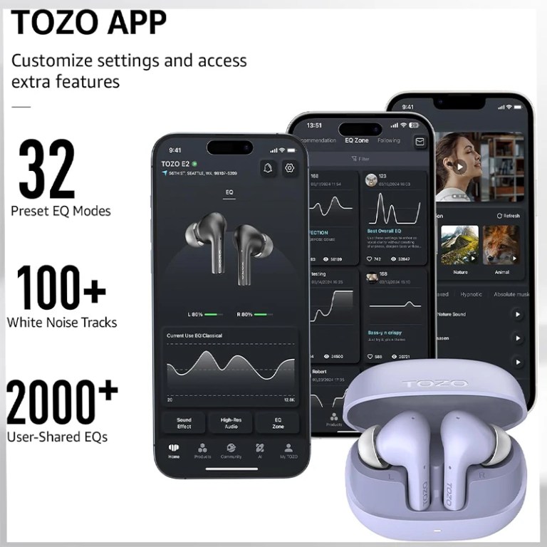 TOZO Earbuds AI Chat Translation with APP Headset for Sports with Mic ENC Noise Cancelling True Wireless Stereo Touch Control 5
