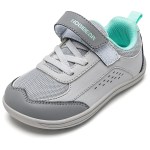 HOBIBEAR Kids Toddler Wide Toe Shoes Barefoot Hook Loop Sneakers Zero Drop Artificial Leather Mesh Non-Slip Shoes 2