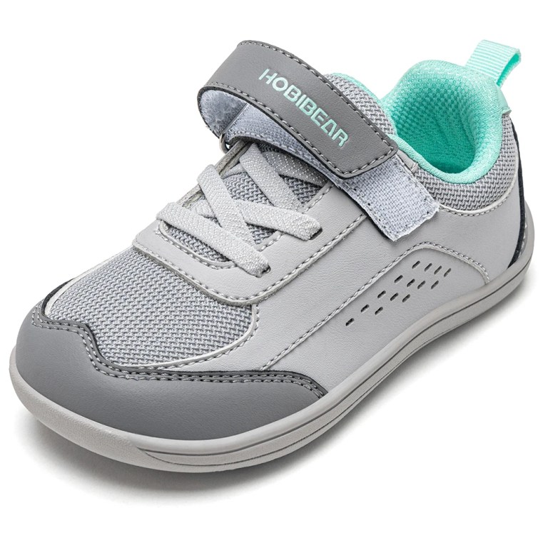 HOBIBEAR Kids Toddler Wide Toe Shoes Barefoot Hook Loop Sneakers Zero Drop Artificial Leather Mesh Non-Slip Shoes 2