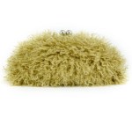 Women kisslock Faux Fur Clutch bag winter warm pouch frame clasp bag with chain crossbody dark grey red yellow