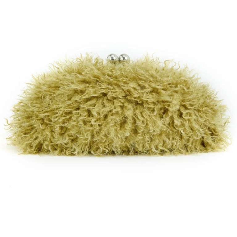 Women kisslock Faux Fur Clutch bag winter warm pouch frame clasp bag with chain crossbody dark grey red yellow