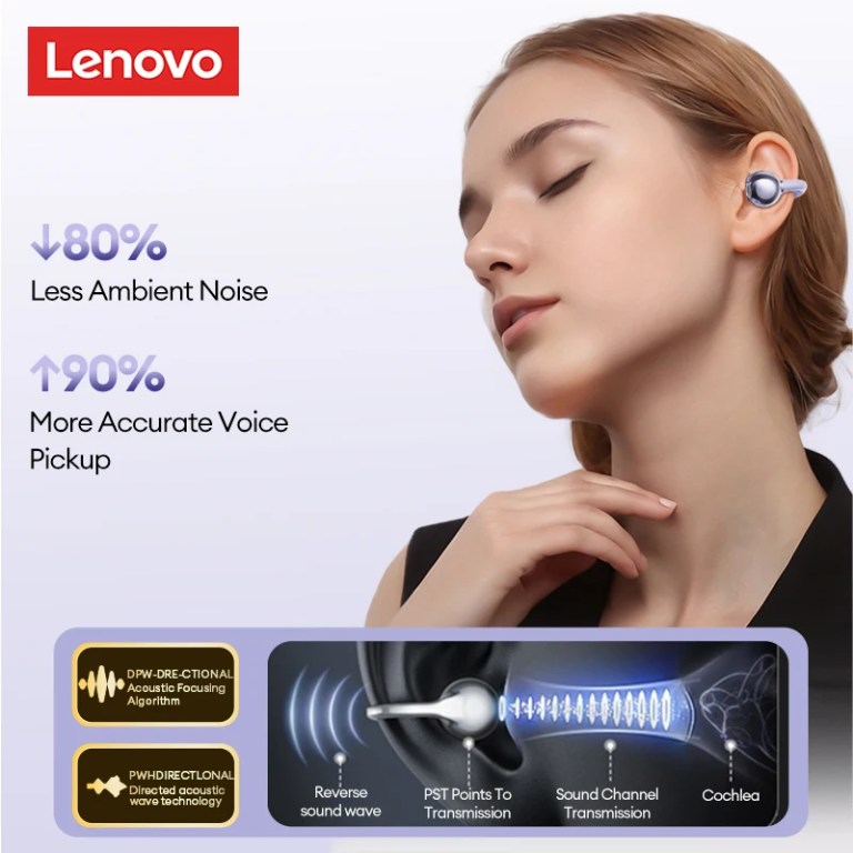 Lenovo LE302 Wireless Bluetooth 6.0 Headset Long Battery Life Sports Ear Clip Earphones HIFI Stereo Noise Cancelling Headphones 2