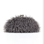 Women kisslock Faux Fur Clutch bag winter warm pouch frame clasp bag with chain crossbody dark grey red yellow 4