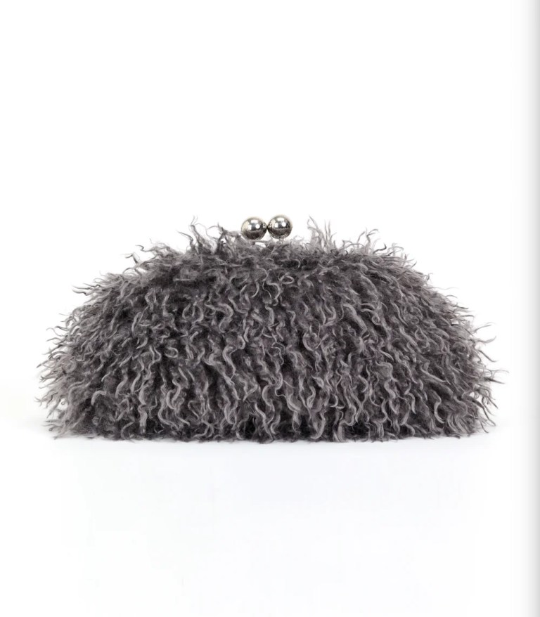 Women kisslock Faux Fur Clutch bag winter warm pouch frame clasp bag with chain crossbody dark grey red yellow 4