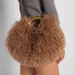 Women\'s Fashion Long Fur Wool Bag beach Faux Wool Fur Shoulder Bag Ladies Faux Furs Handbag Luxury Mongolian Sheep Fur Bags 3