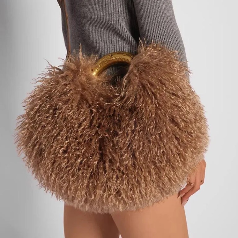 Women\'s Fashion Long Fur Wool Bag beach Faux Wool Fur Shoulder Bag Ladies Faux Furs Handbag Luxury Mongolian Sheep Fur Bags 3