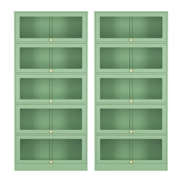 artiss 2x buffet sideboard cabinet storage cupboard mesh doors metal elia green Green mesh drawer cabinets with brass knobs