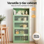 artiss 2x buffet sideboard cabinet storage cupboard mesh doors metal elia green Green five-tier metal storage cabinet with mesh drawers