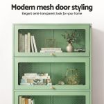 artiss 2x buffet sideboard cabinet storage cupboard mesh doors metal elia green Green cabinet with modern mesh doors and decor