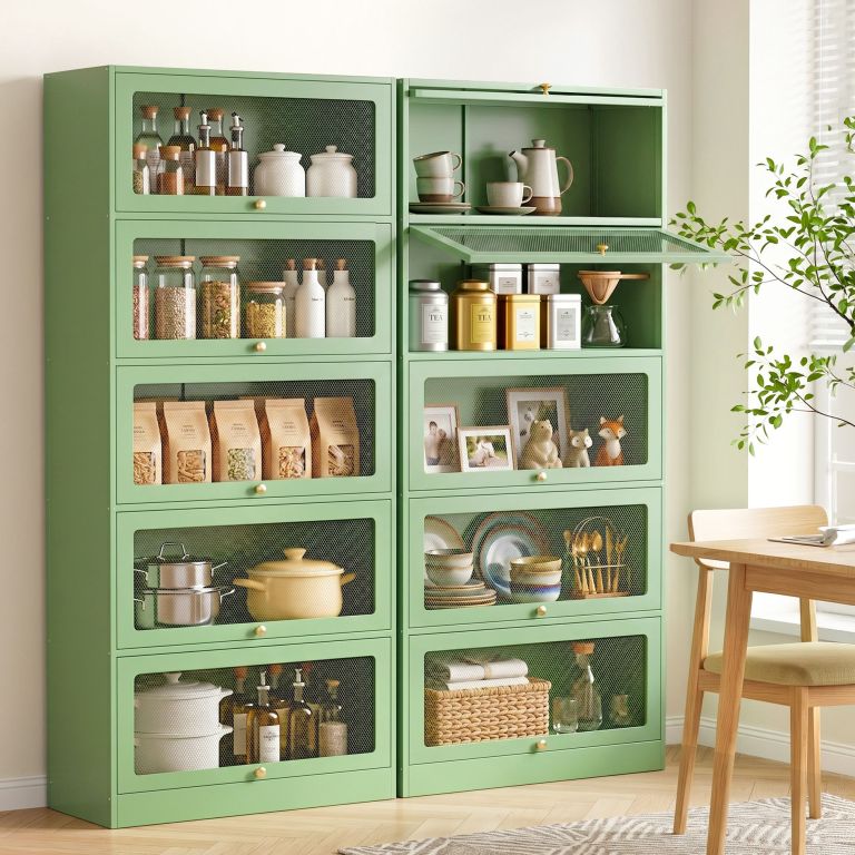 artiss 2x buffet sideboard cabinet storage cupboard mesh doors metal elia green Green kitchen cabinet with neatly organised shelves