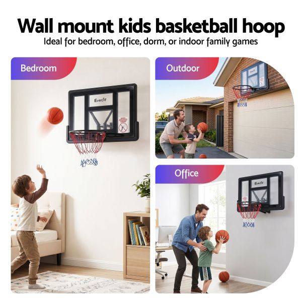 everfit 43 inch wall mount kids basketball hoop backboard indoor outdoor sports Wall-mounted kids basketball hoop for indoor and outdoor use