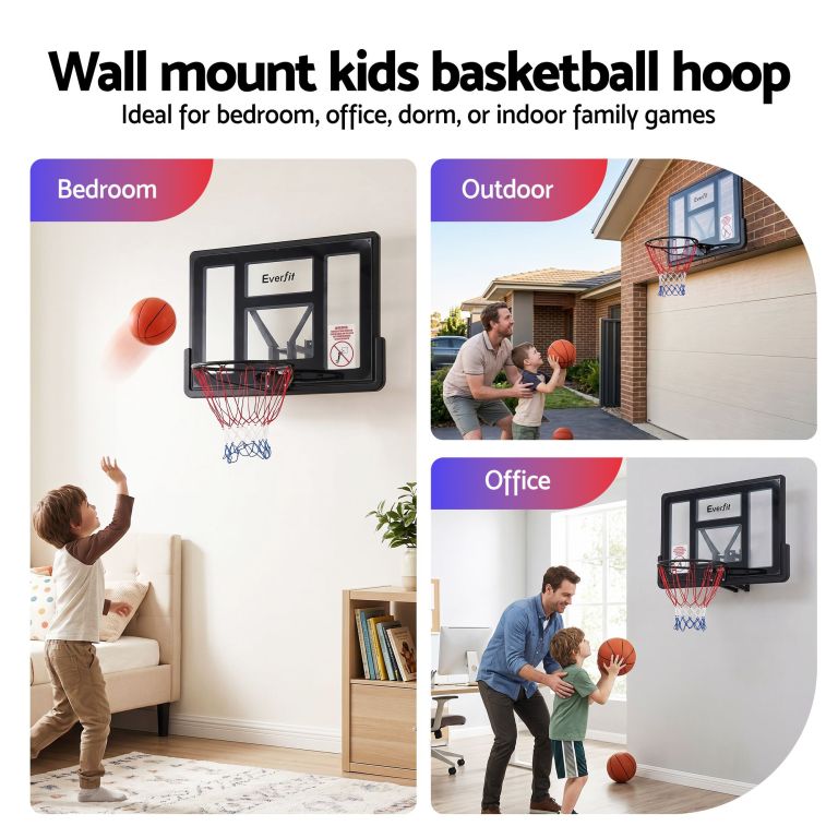 everfit 43 inch wall mount kids basketball hoop backboard indoor outdoor sports Wall-mounted kids basketball hoop for indoor and outdoor use
