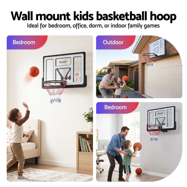 everfit 43 inch wall mount kids basketball hoop backboard outdoor sports Wall-mounted kids basketball hoop indoor and outdoor use