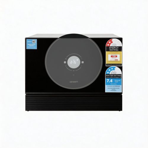 Black Devanti benchtop dishwasher with digital display