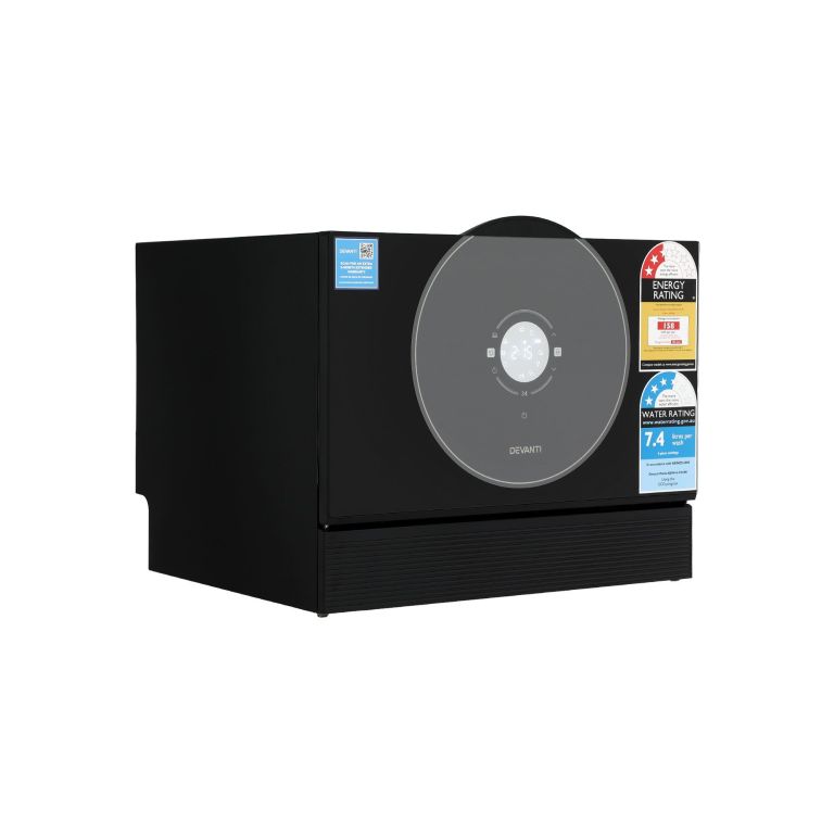 Black Devanti benchtop dishwasher with touch control panel