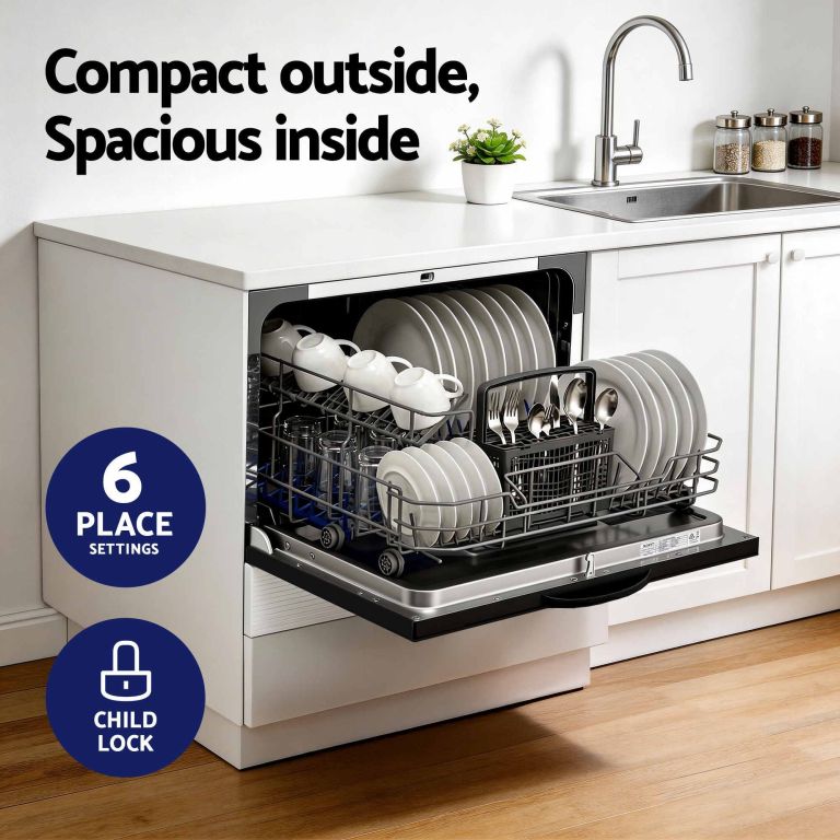 Compact built-in dishwasher with six place settings