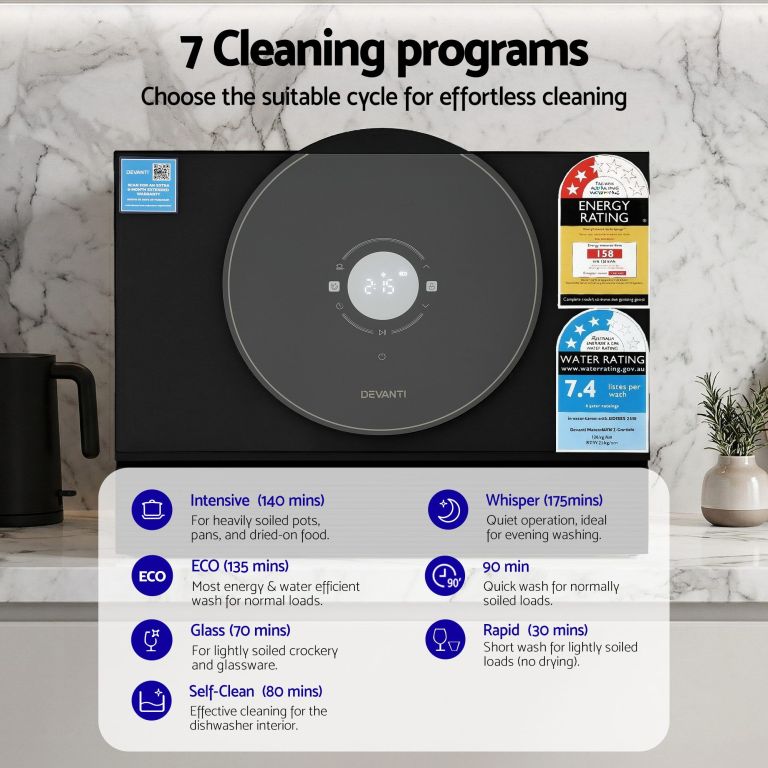 Devanti benchtop dishwasher with seven cleaning programs