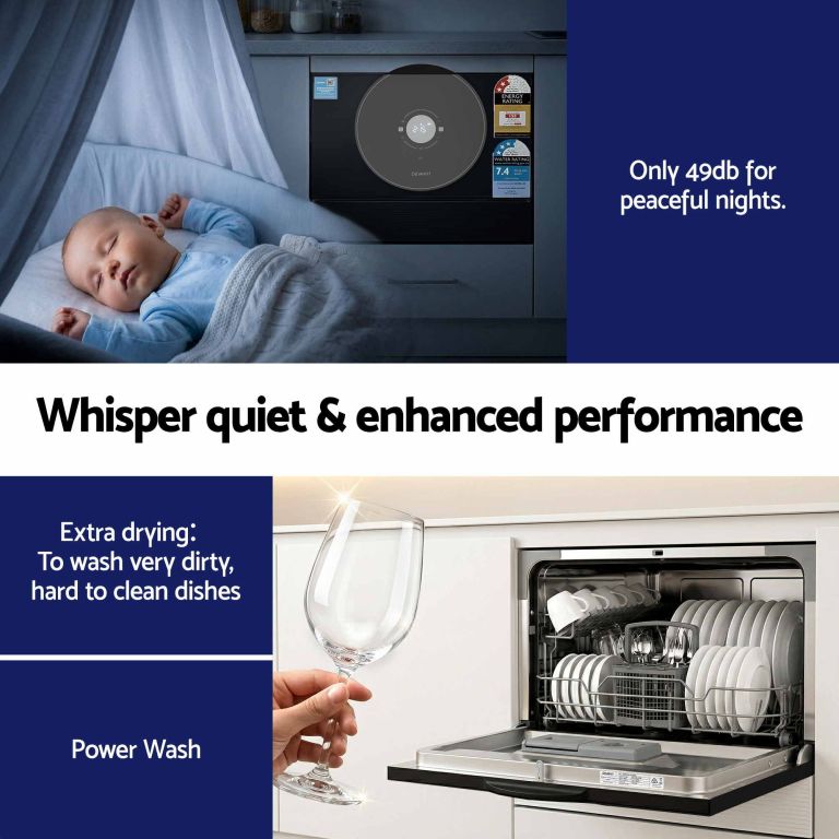 Sleeping baby beside quiet dishwasher at night