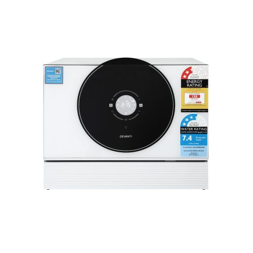 Devanti benchtop dishwasher with circular black door