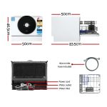 devanti 6 place setting benchtop dishwasher 50cm white Compact benchtop dishwasher with dimensions and accessories shown