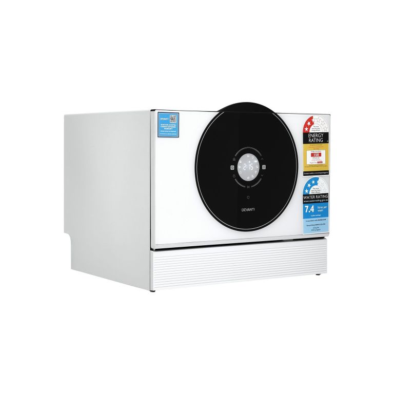 devanti 6 place setting benchtop dishwasher 50cm white White Devanti benchtop dishwasher with digital display