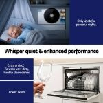 devanti 6 place setting benchtop dishwasher 50cm white Sleeping baby beside quiet dishwasher at night