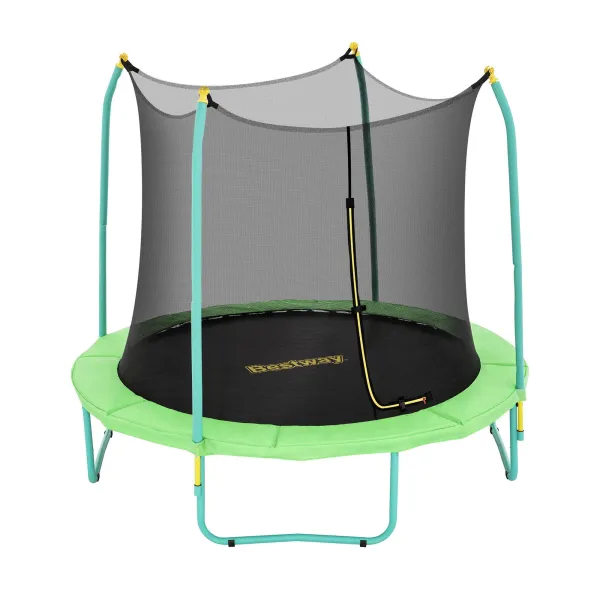 Round trampoline with safety net enclosure