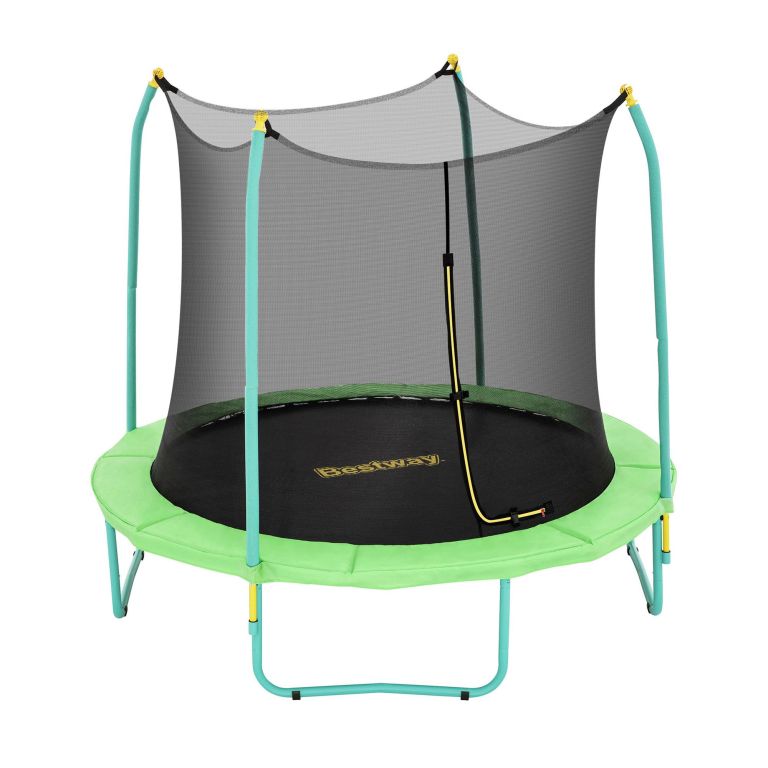 Round trampoline with safety net enclosure
