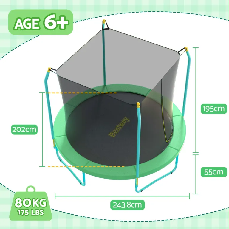 Kids trampoline with safety net and dimensions