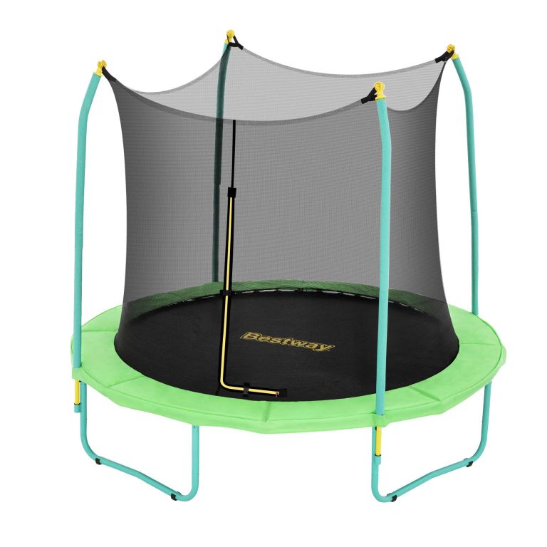 Round trampoline with safety net enclosure