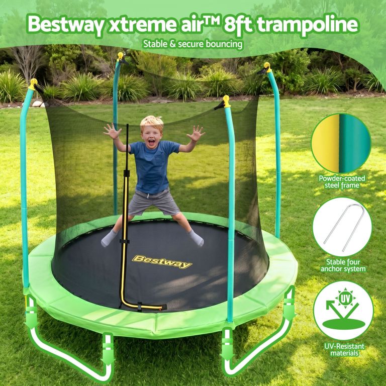 Child jumping on Bestway 8ft backyard trampoline