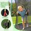 Child exiting trampoline with L-shaped zip entry